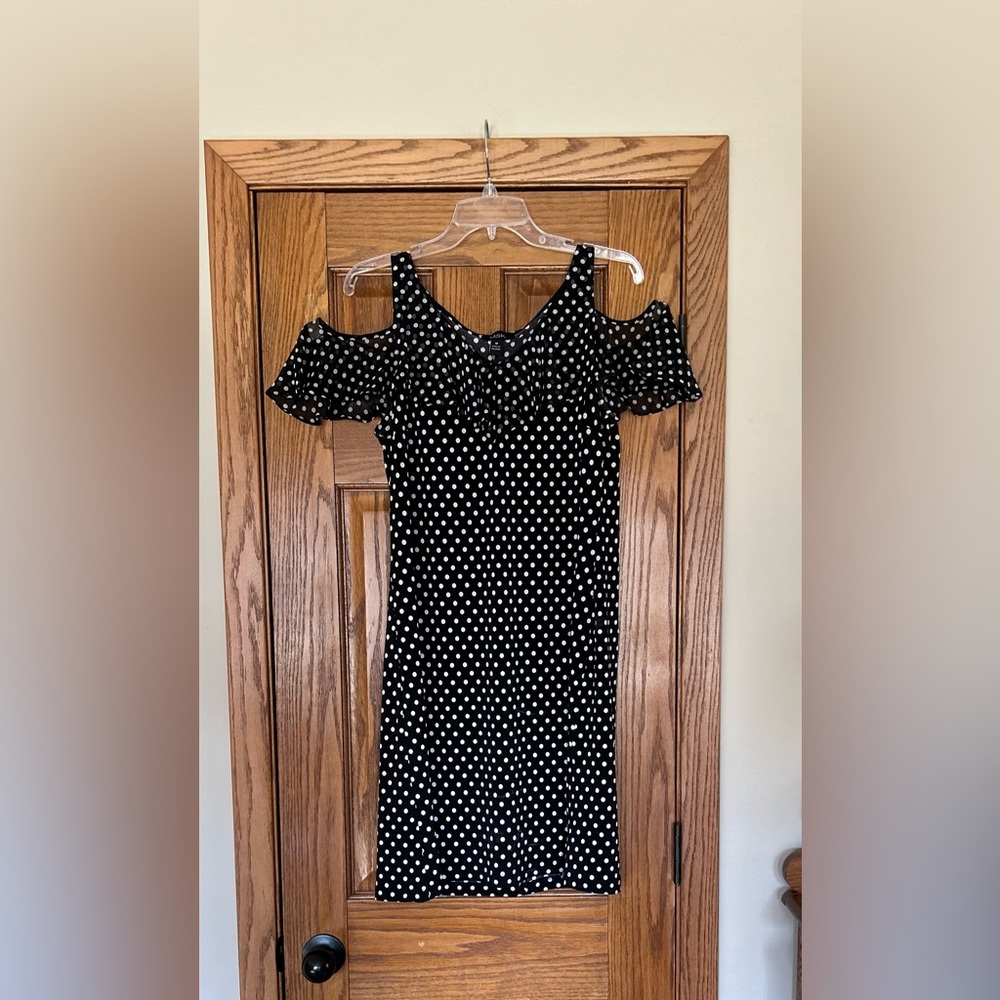 MSK Black and White Polka Dot Cold Shoulder Dress